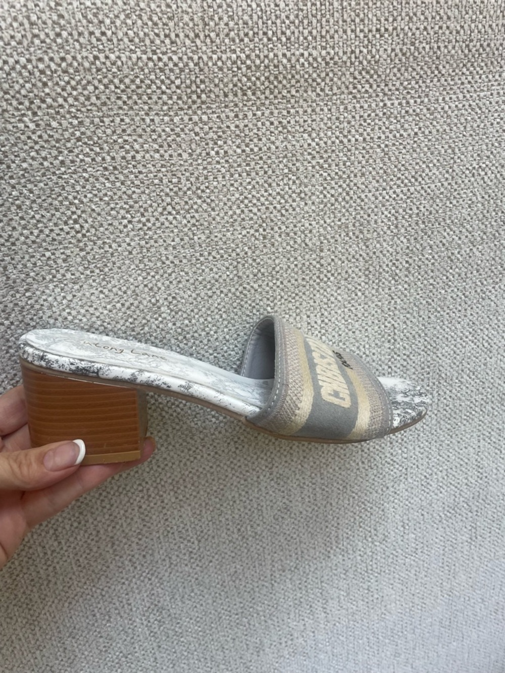 Neutral Striped Slide Mule with Block Heel